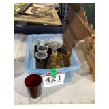 Glass Drinking Glasses and Wooden Spoon Holder
