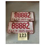 Two 1965 Ohio farm license plates