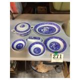 Lot of Blue Willow style Dishes