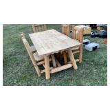 Sugared wooden log table with 5 chairs