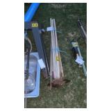 A lot of garden hoes