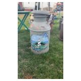 Lighthouse decorated milk can