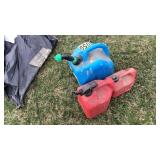 2 gas cans and a kerosene can