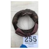 Brown mink pillbox hat