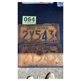 Two matching 1942 Pennsylvania license plate