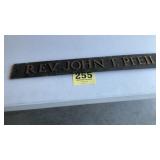 Reverend John T Pfeil  plaque