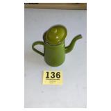 Steel green enameled coffee or tea pot