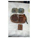 Vintage smoking tray with two Irish porcelain
