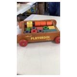 Playskool wooden wagon with blocks