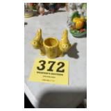 Yellow finch tooth pick holder and salt/pepper