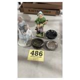 Porcelain figurines and lot of coasters