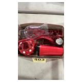 Red candle holder, spoon rest, polka dot tea