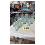 Lot of 9 Green glass Coke glasses