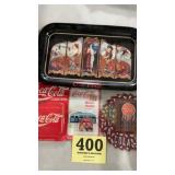 Coca Cola serving tray, coasters, bottles and