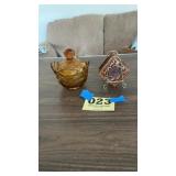 Amber candy glass dish and set of coasters