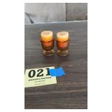 Amber glass set of candle holders