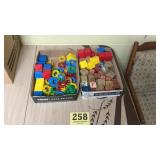 Vintage toy lot wooden blocks plastic blocks