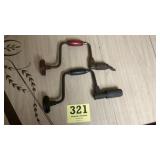Two old hand drills brace bit style