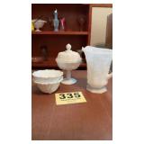 Fruit pattern pitcher and pedestal candy dishes