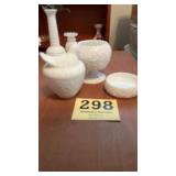 Avon milk glass bird dish, candy dishes, ring