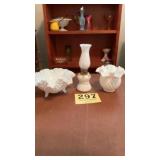 Hob nail candy dishes and oil lantern