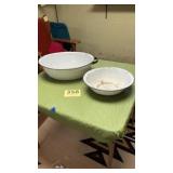 Lot of 2 Vintage white/ black enamel basins