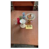 Carnival glass and petite vases