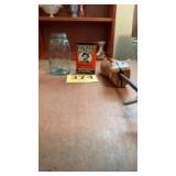 Shoe stretcher, Raleigh tobacco tin and 1858