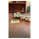 Wire hen with eggs and 2 country heart candle