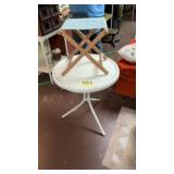 Older metal round Table & Folding stool