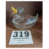 Rare Duck on Nest Hand Painted Glass