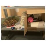 Shelf, light, serving tray, pinecones, pineapple