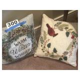 Throw pillows, winter wishes and winter cardinal