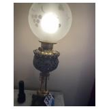 Fancy Brass Banquet Electrified Kerosene Lamp