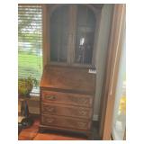 2 pc. Burl Walnut Dropfront Desk w/Bookcase Top