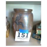 9" Blue Decorated Pottery Jar Crock- Unsigned