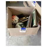 Box Lot of Picture Frames & Soccer Balls
