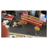 Cast iron horse drawn, fire truck with ladders