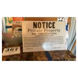 Porcelain private property no trespassing sign