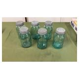 6 blue ball jars perfect mason with zinc lids