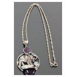 Sajen Sterling Silver & Amethyst Elephant Necklace