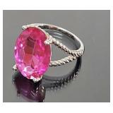 Sterling Silver Ring with Large Pink Gemstone