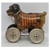 c1930's Chinook Circus Dog Tin Litho Pull Toy
