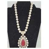 Sterling Silver Pearl & Ruby Necklace