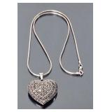 Sterling Silver , Marcasite & Onyx Heart Necklace