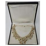 MidCentury Rhinestone Crystal & Gold Bead Necklace