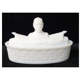 c1899 Admiral Dewey Milk Glass Covered Dish