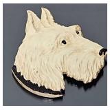 WWII Large Wooden Scottie Dog Head Brooch
