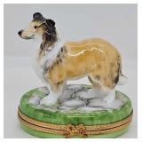 Lemoges Porcelain 'Collie Dog' Hinged Box