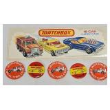 Matchbox 18 Car Carry Case Decal & (5) Pinbacks